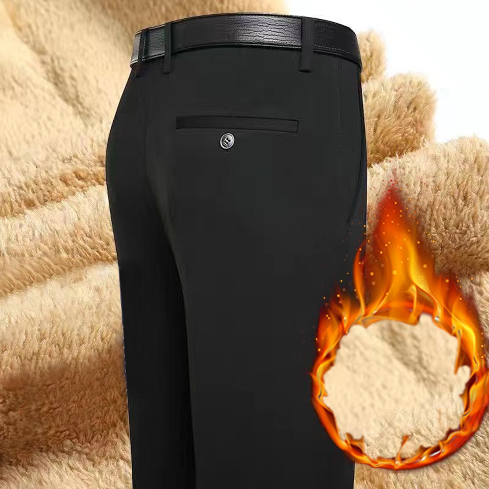 thumbnail image 4 of Pantalones largos informales para hombre: sin arrugas, con forro polar, poliéster, para todas las estaciones, informales/de negocios, tallas reales, tallas S-XXXL, fáciles de combinar con camisetas., 4 of 8